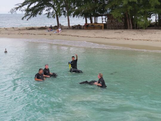 students on beach