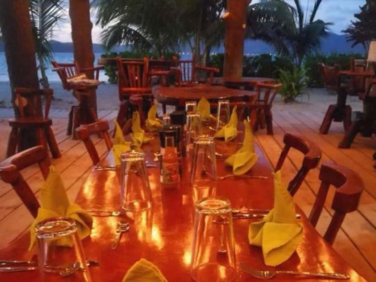 open-air restaurant at night