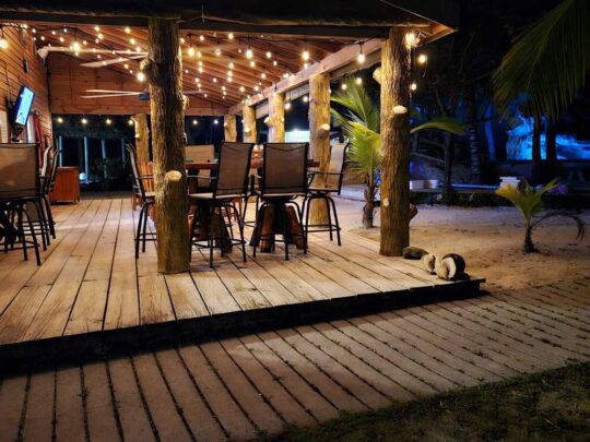 outdoor dining area and bar